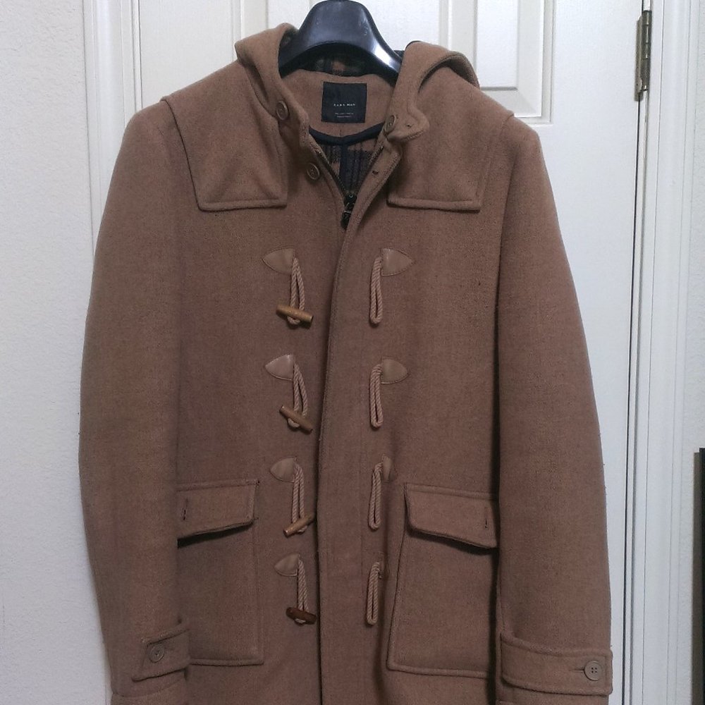 Zara Men's Wool Blend Toggle Duffle Coat Medium Mex 40